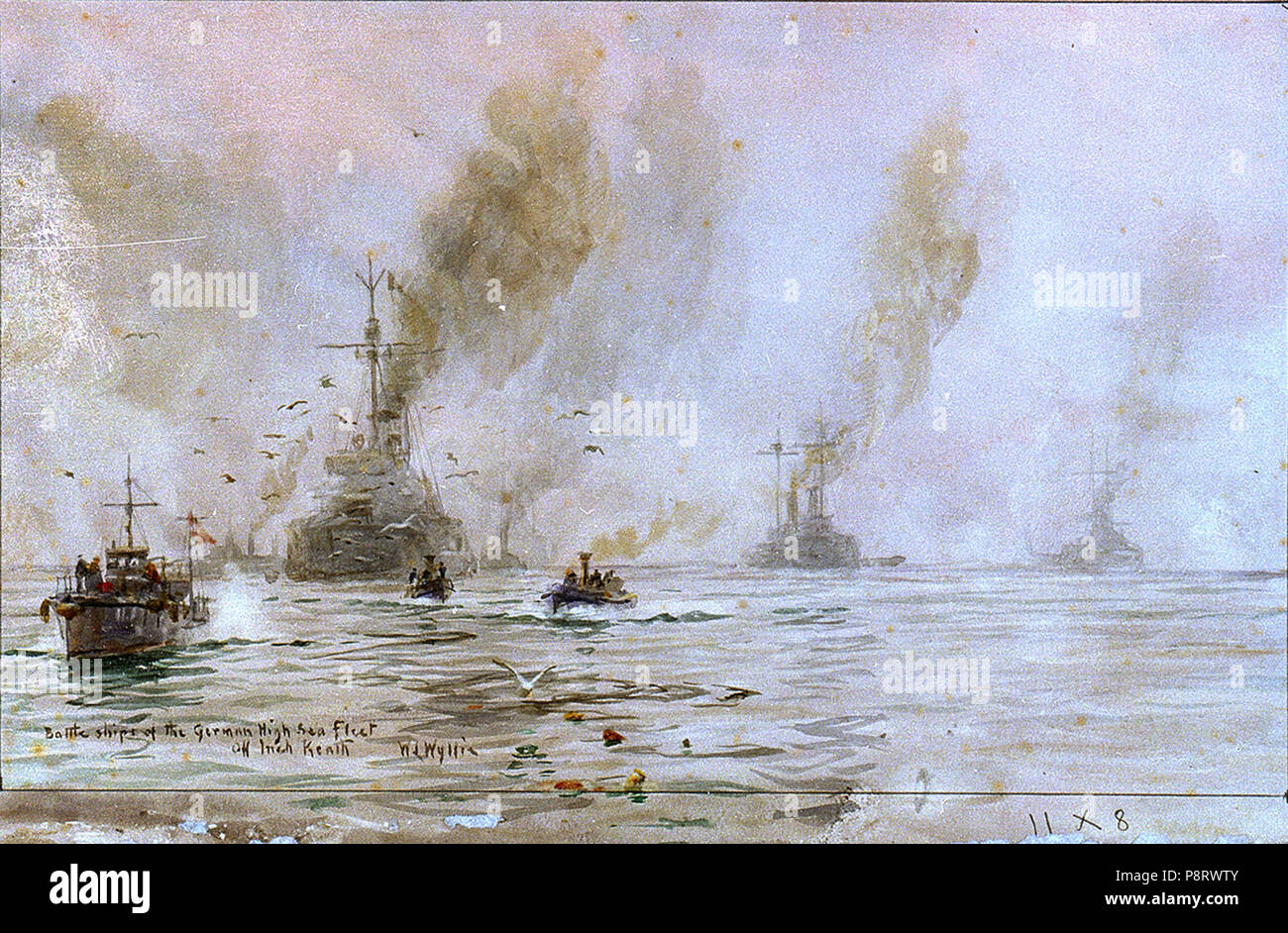 .   1 'Battle ships of German High Seas Fleet off Inch Keith' RMG PW1758 Stock Photo