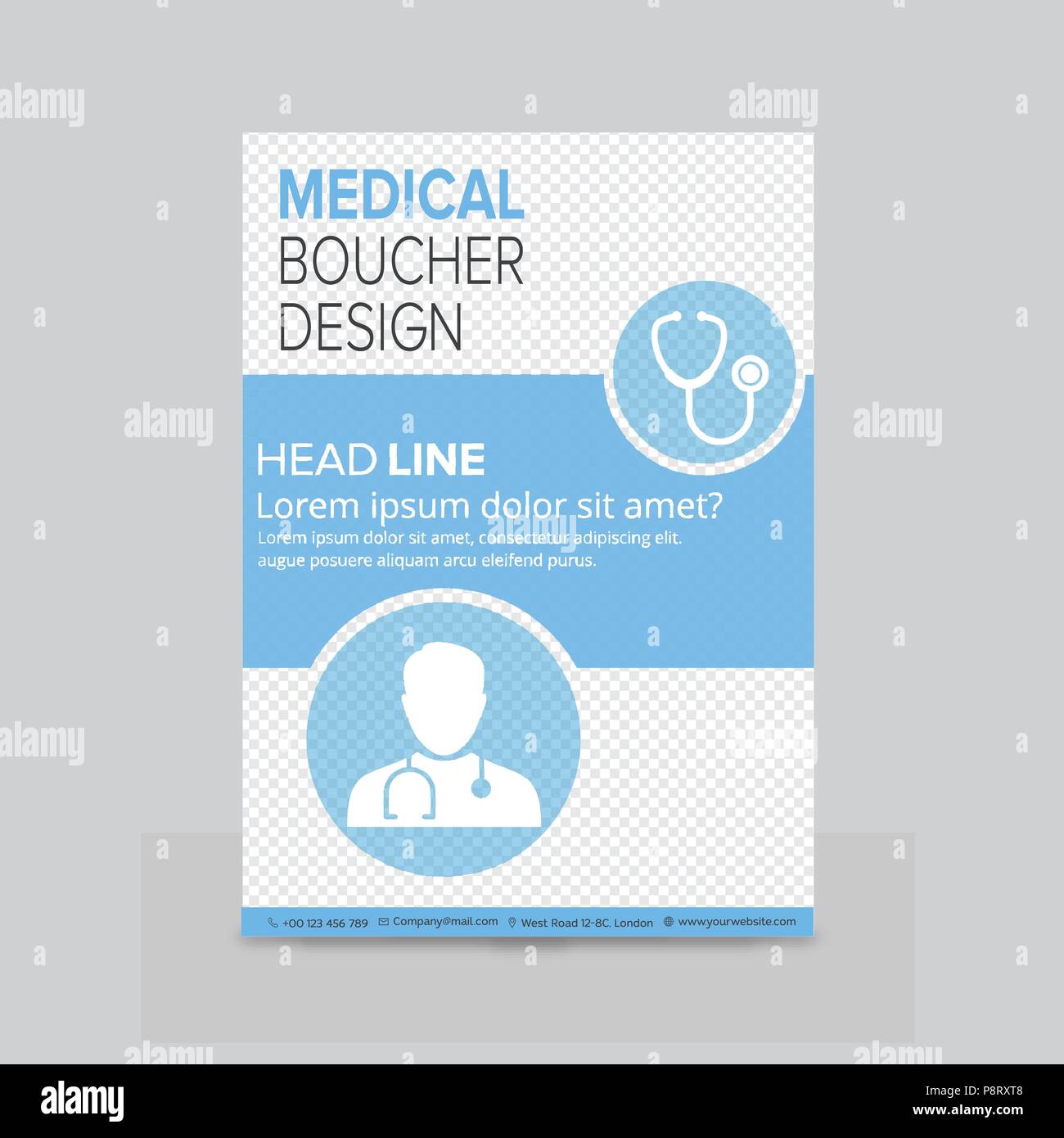 whtie and blue boxes with white doctor silhouette in blue circle