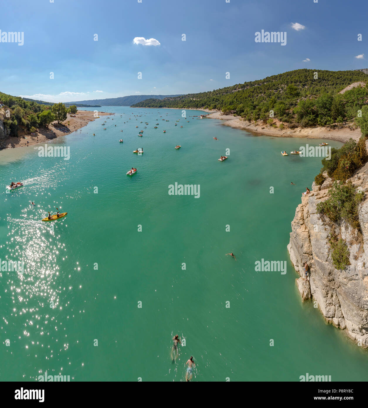 Pedal boats at the estuary of the du Verdon, lake Sainte Croix