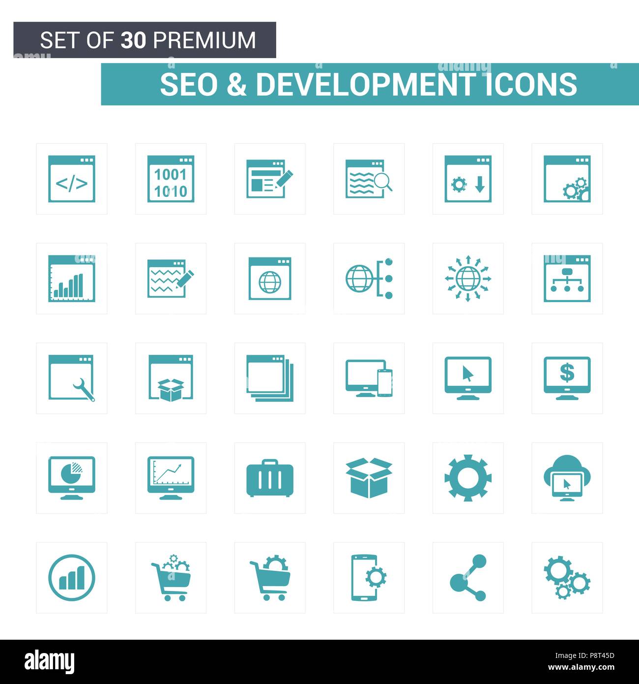 Seo and Developement blue icons. For web design and application ...