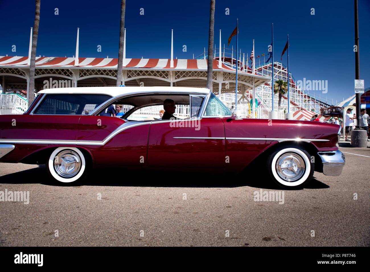 Vintage 1957 Oldsmobile station wagon at Belmont Park’s Father’s Day Car Show in Mission Beach