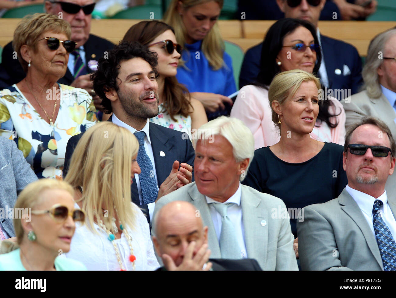 Aidan Turner in the royal box on centre court on day eleven of the  Wimbledon Championships at the All England Lawn tennis and Croquet Club,  Wimbledon Stock Photo - Alamy