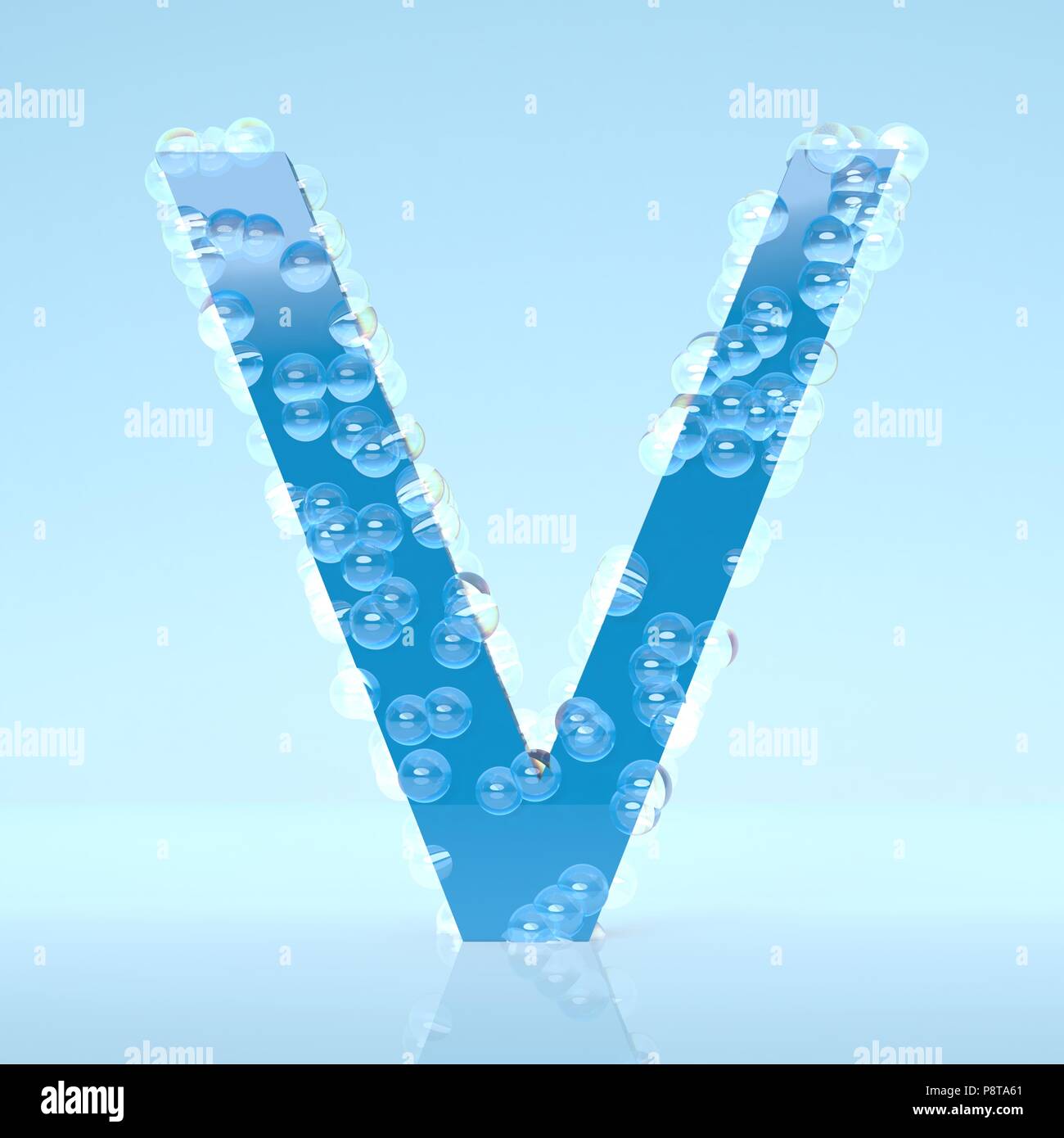 Blue Waterdrops Letter V Isolated On Light Blue Background Stock Photo Alamy