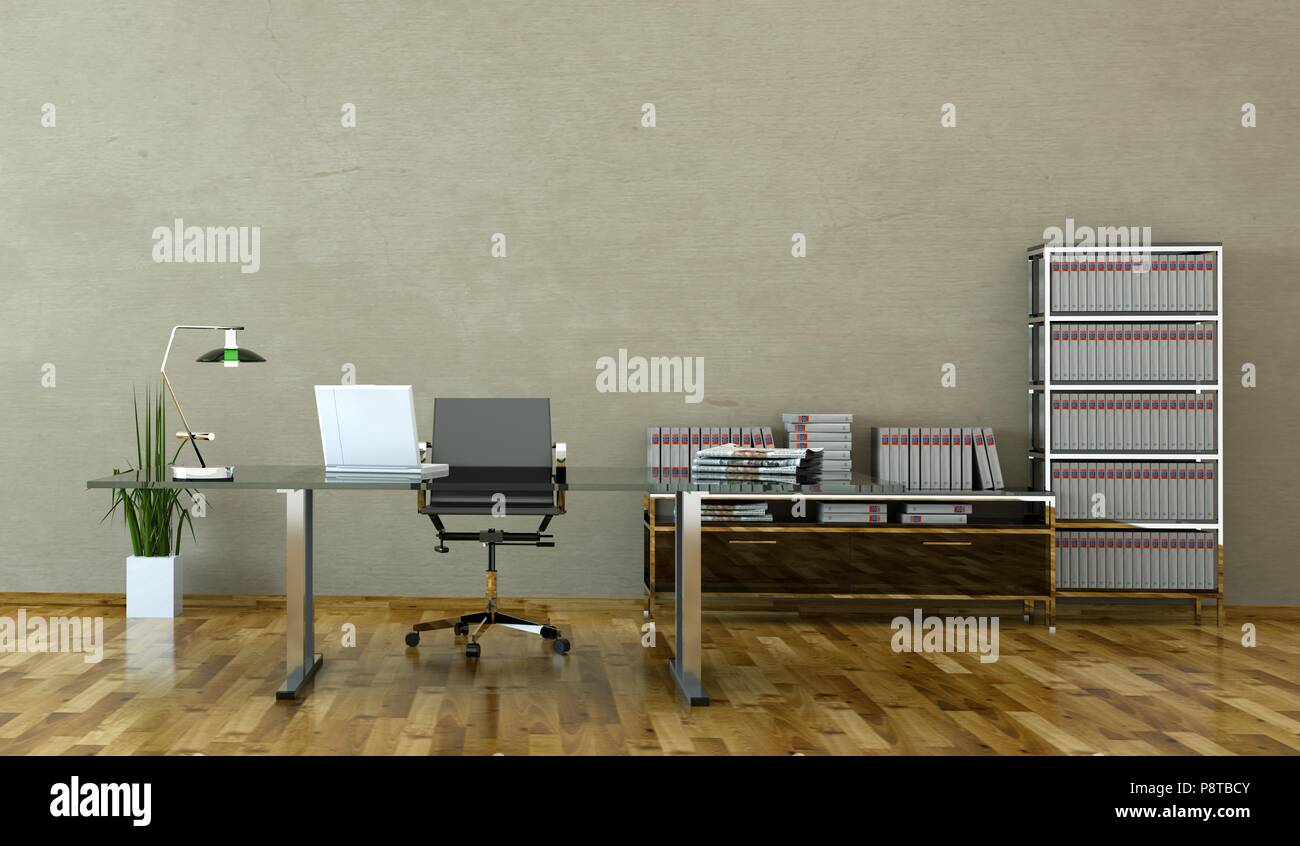 Modern home office interior design 3d Rendering Stock Photo - Alamy