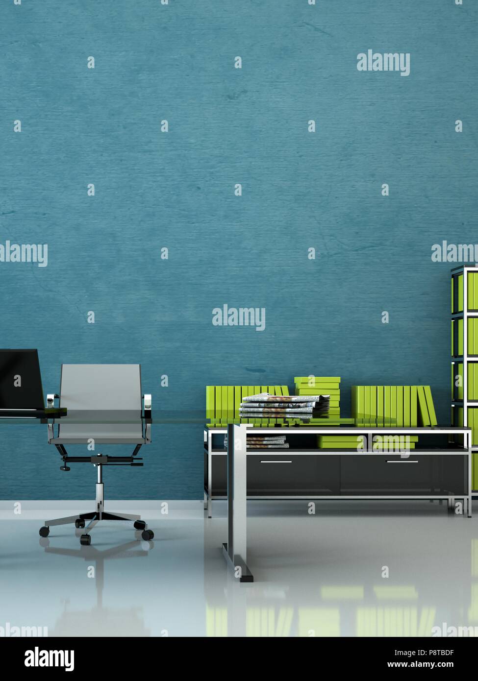 Modern home office interior design 3d Rendering Stock Photo - Alamy