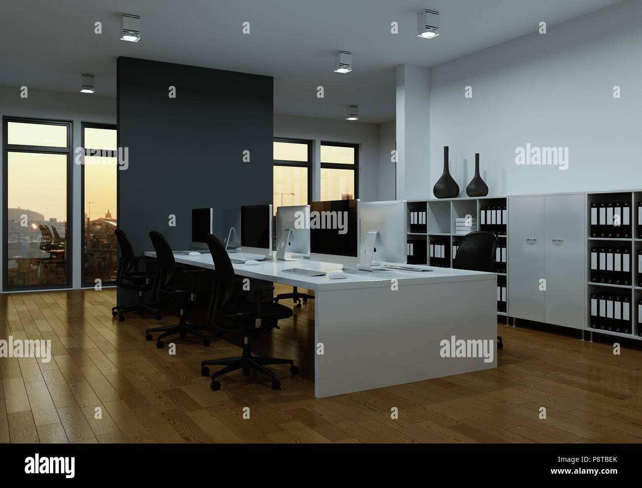 modern grey office interior Design 3d rendering Stock Photo