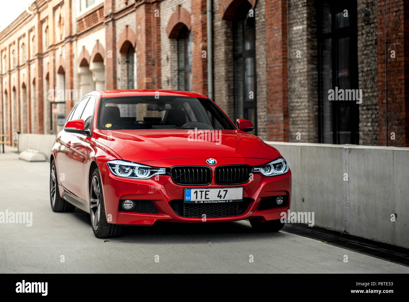 BMW 3 series parking in urban area Stock Photo