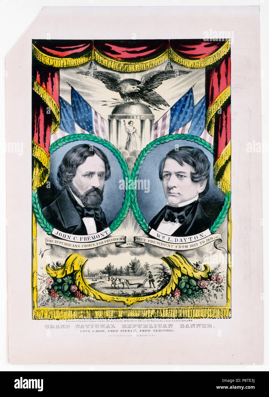 Grand national Republican banner free labor, free speech, free territory ca 1856 Stock Photo