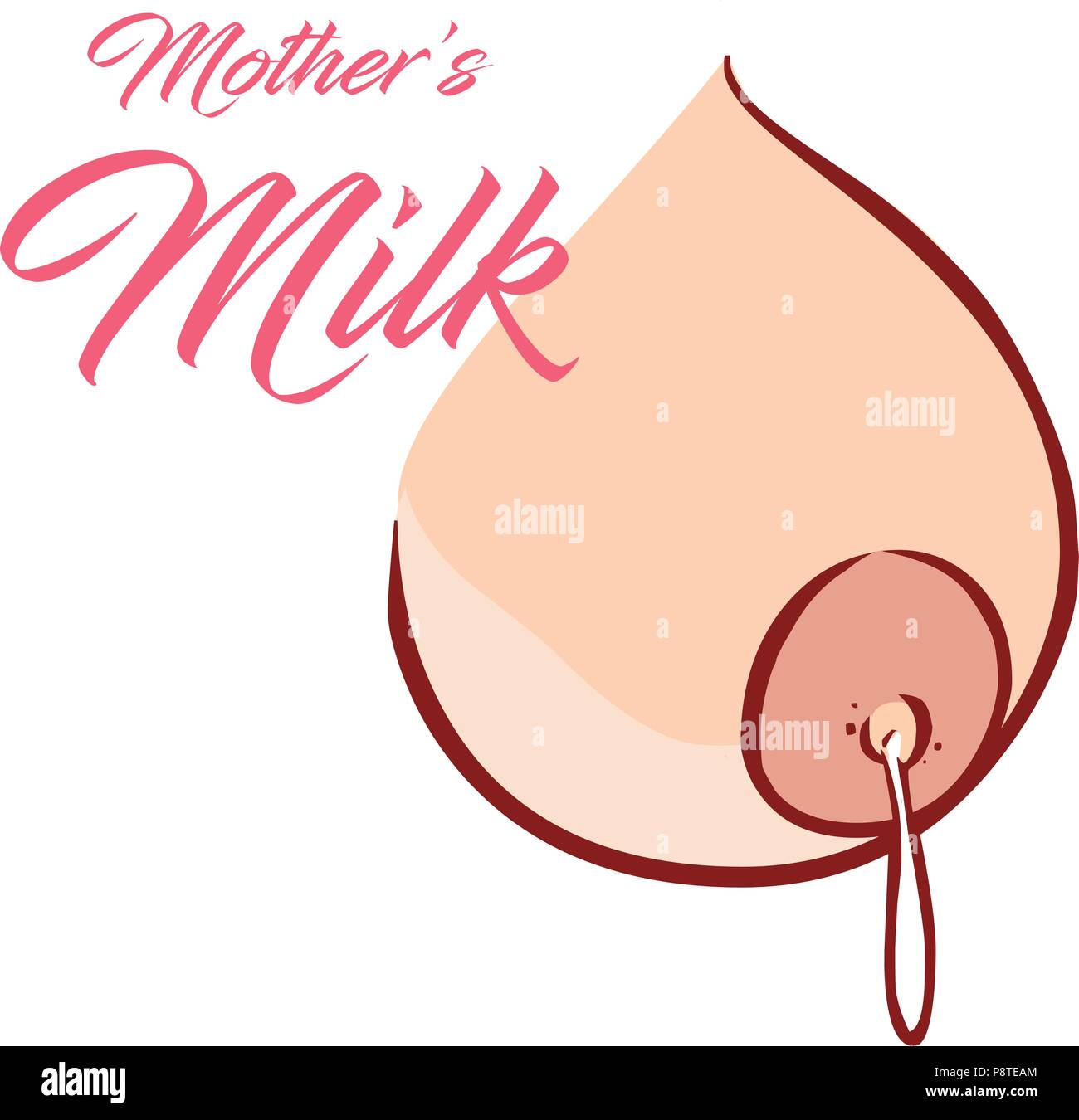 A woman's breast with a milk drop hand drawn outline doodle icon. Stock Vector