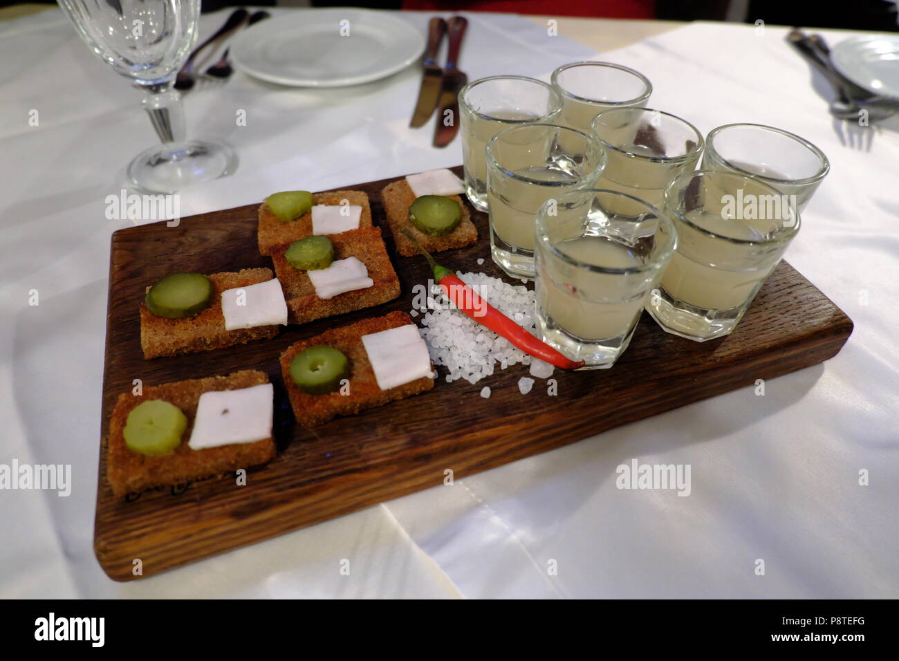 Starter with bread and Ukrainian vodka with horseradish Stock Photo Alamy