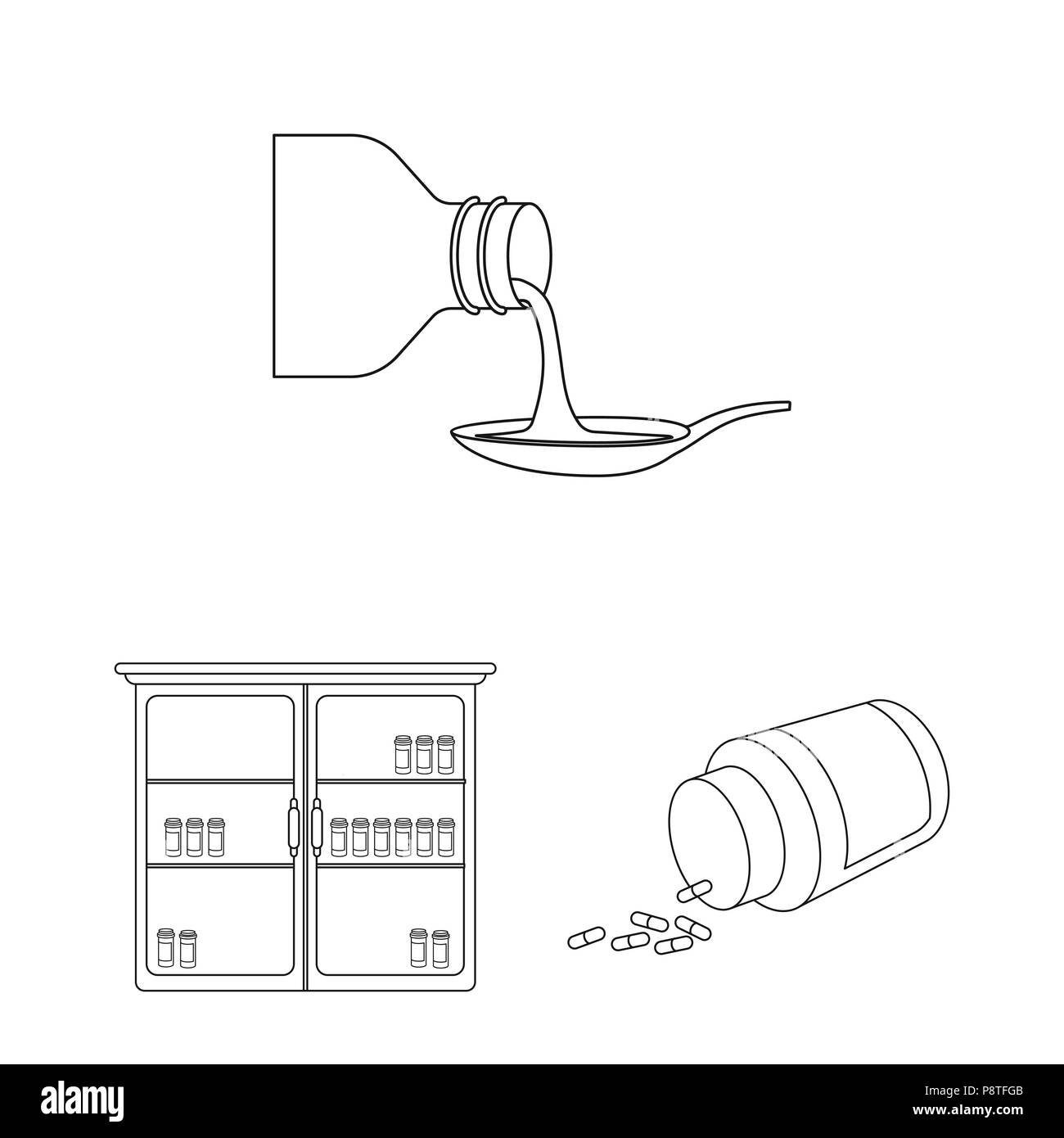 Medicine and treatment outline icons in set collection for design ...