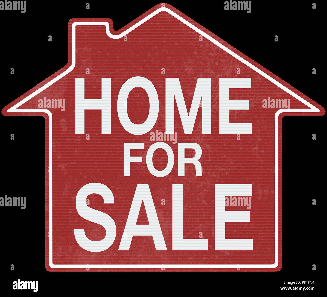 2D illustration. Sign of home for sale in red over black background. Clipping path included. Stock Photo