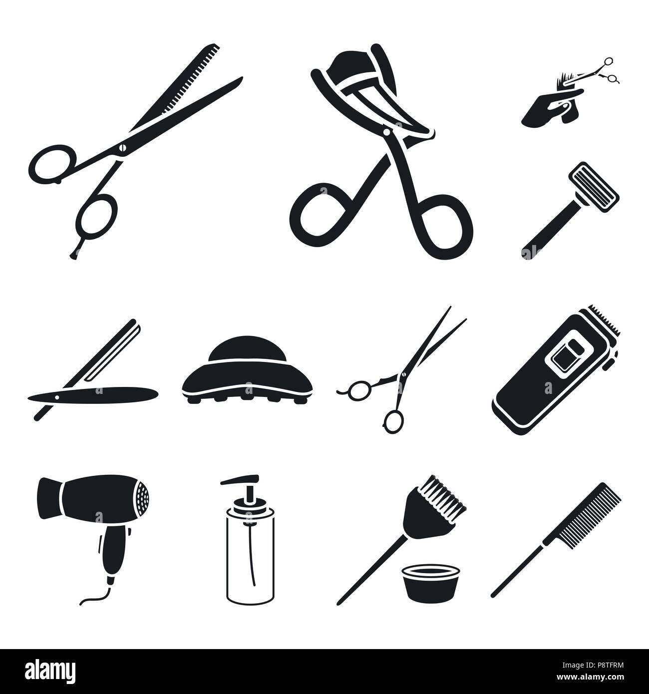 Hairdresser And Tools Black Icons In Set Collection For Design