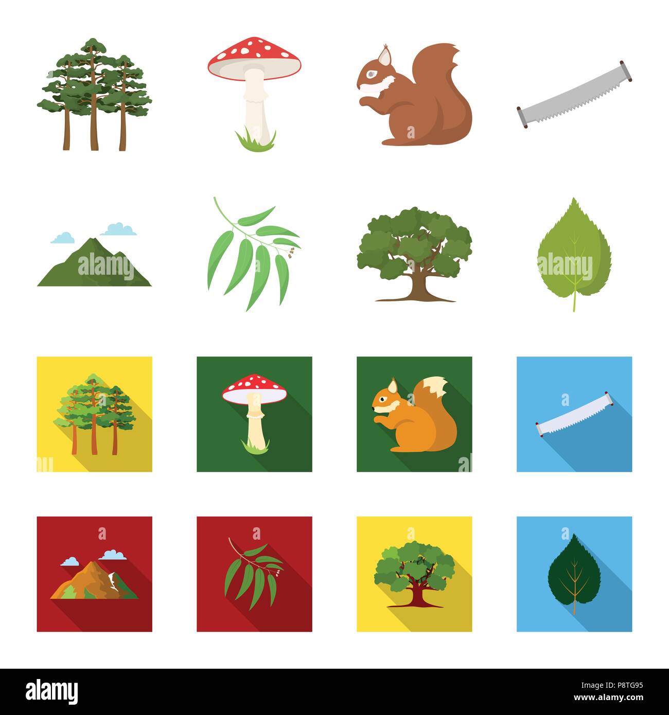 Mountain, cloud, tree, branch, leaf.Forest set collection icons in ...