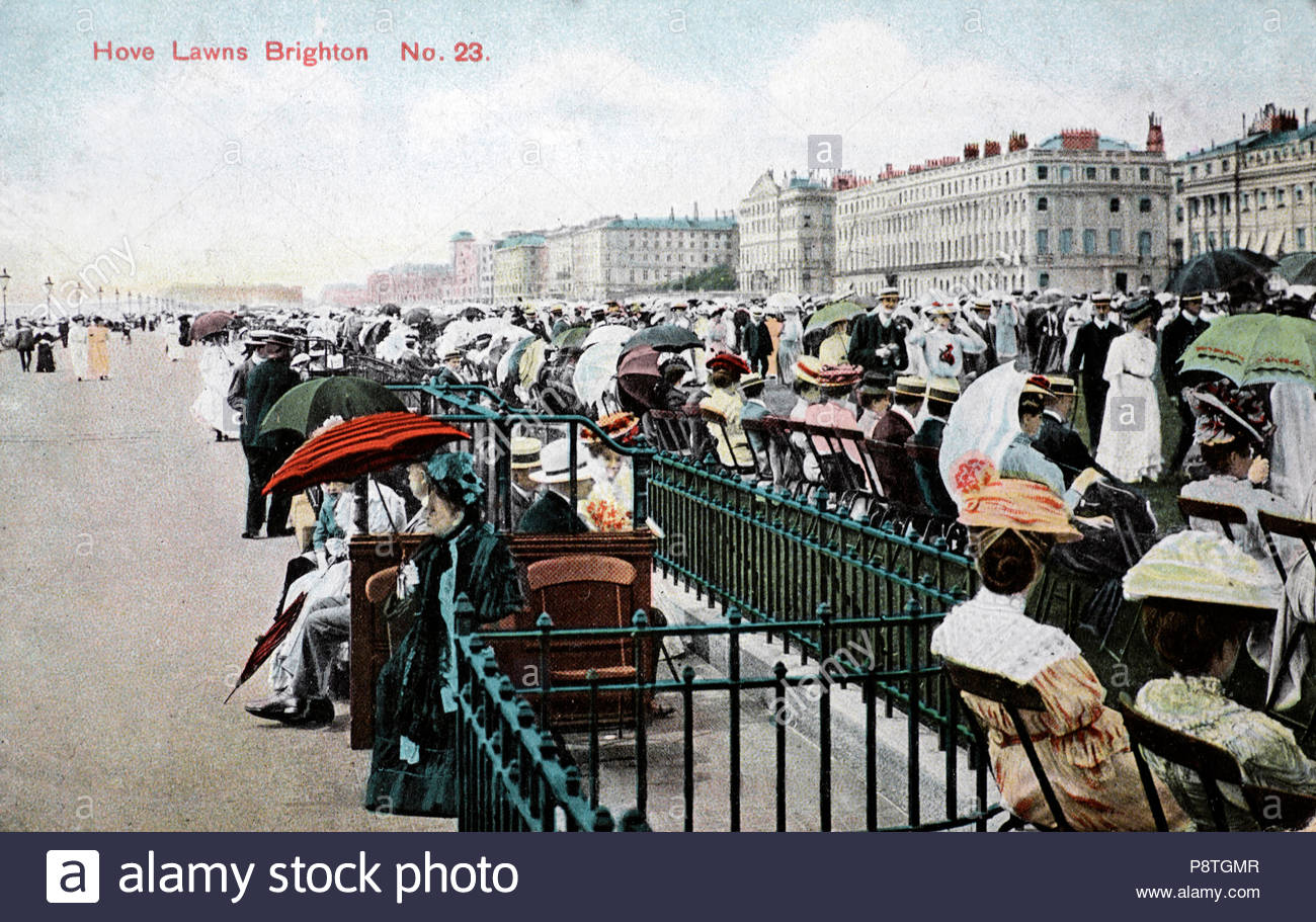 Hove Lawns Brighton, vintage postcard from 1908 Stock Photo