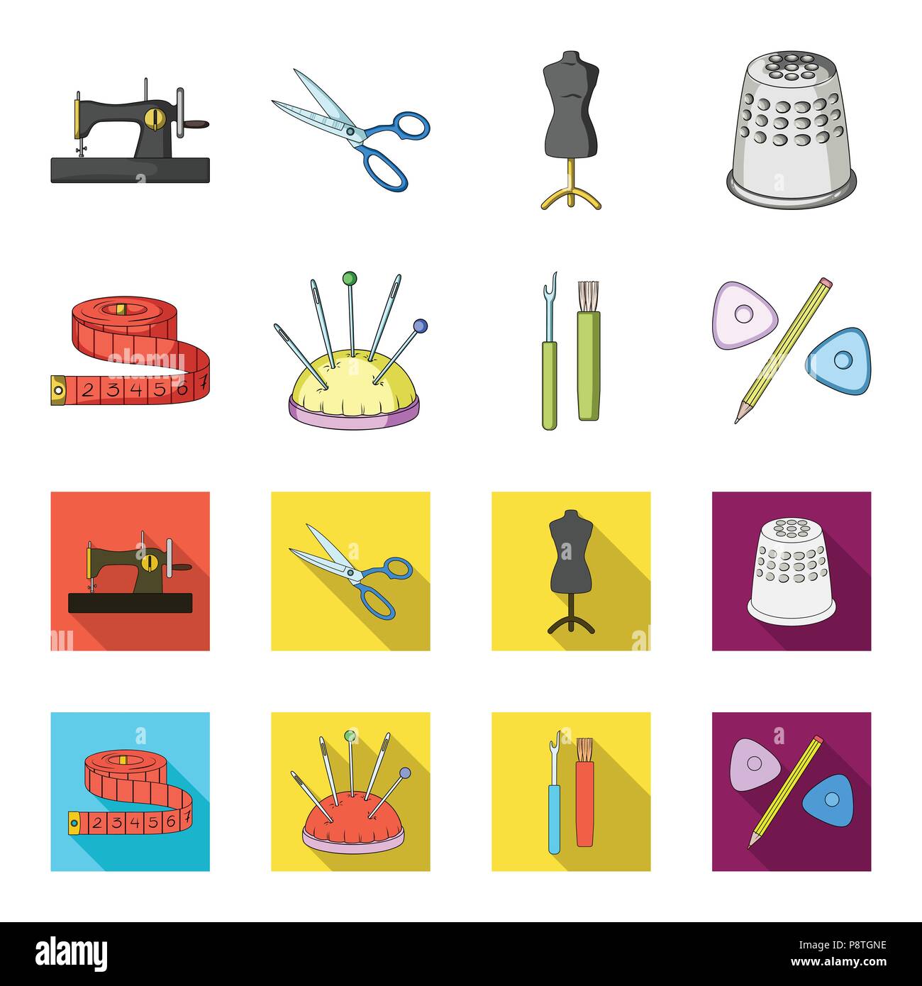 Measuring tape, needles, crayons and pencil.Sewing or tailoring tools ...