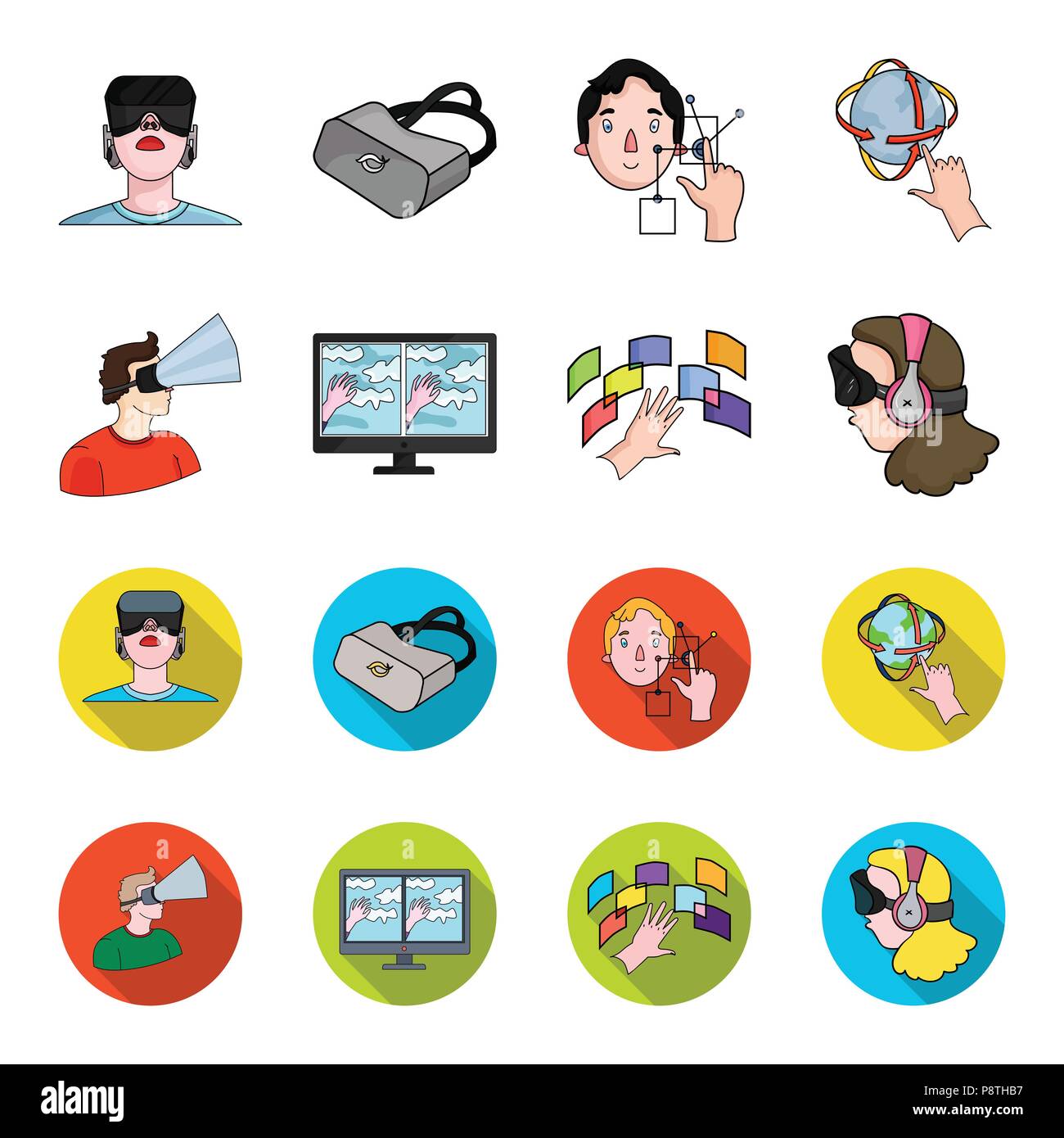 Hand, monitor, headphones, woman .Virtual reality set collection icons ...
