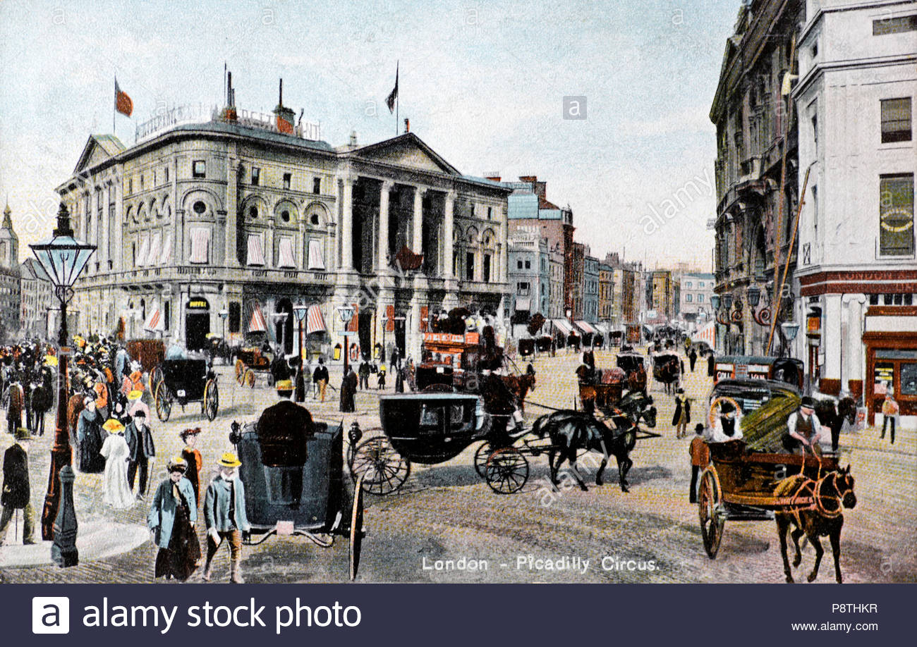 Piccadilly Circus London, vintage postcard from 1904 Stock Photo