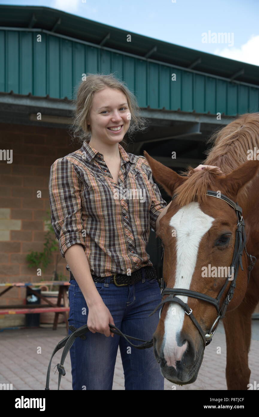 blonde lady love horse Stock Photo