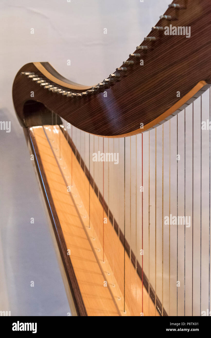 Celtic irish harp, classical and traditional string music instrument, detail Stock Photo Alamy