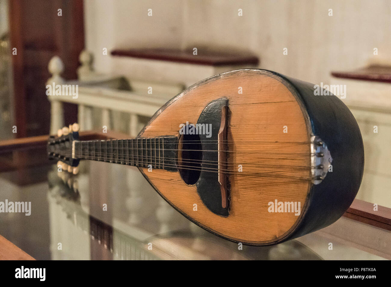 Focus on an ancient folk musical instrument, mandolin Stock Photo