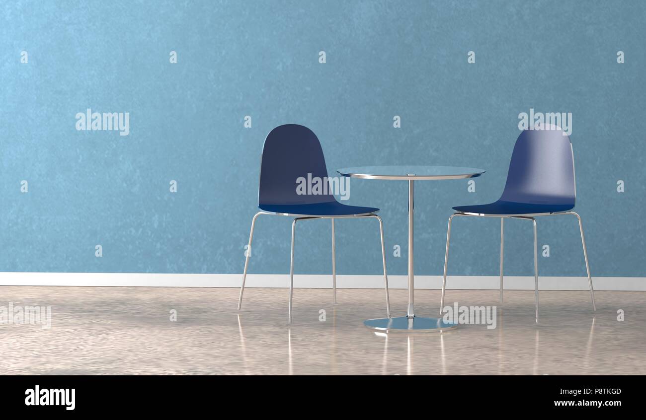 Dining room interior design tabel with blue chairs Stock Photo - Alamy