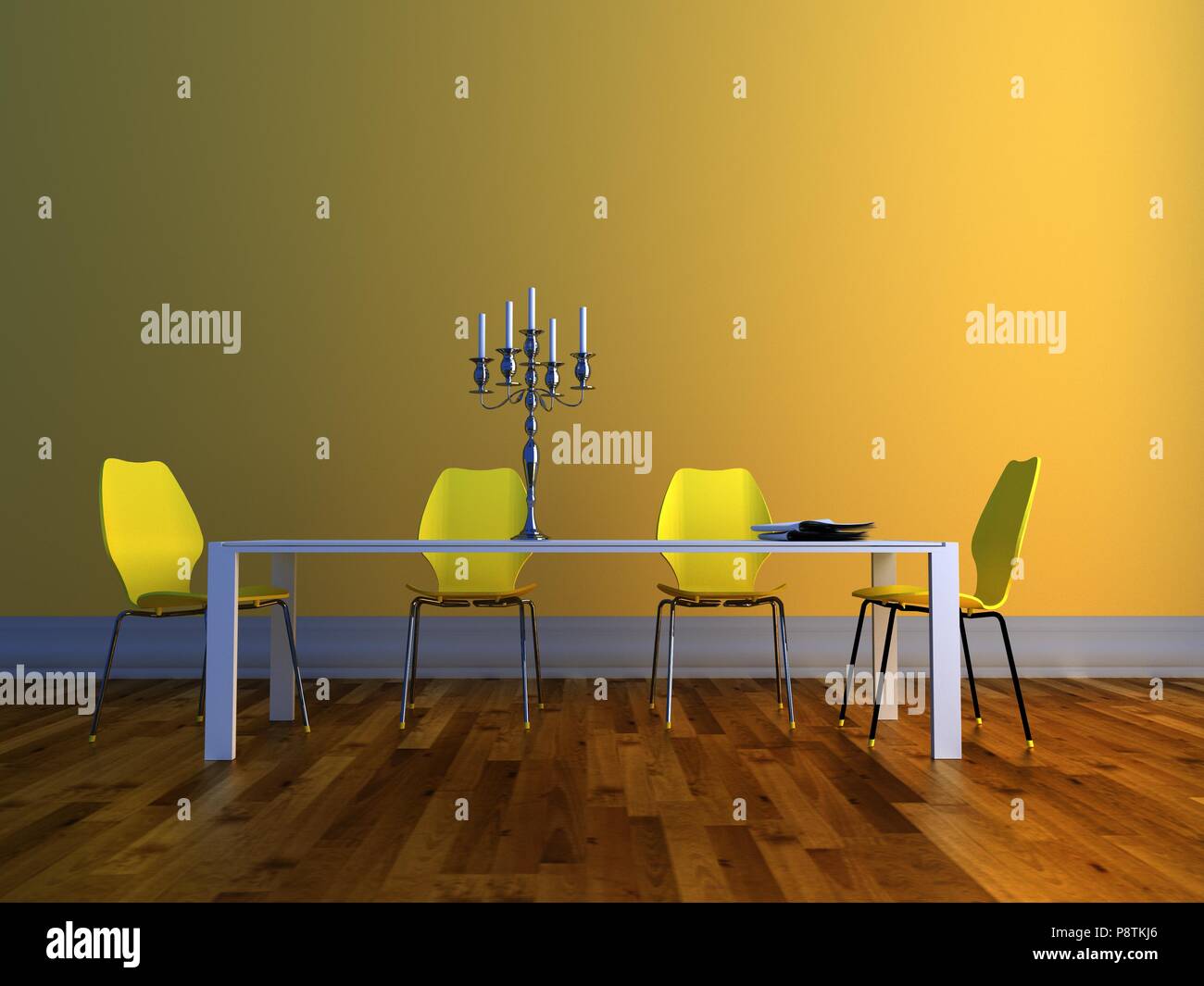 Dining room interior design tabel with green chairs Stock Photo - Alamy
