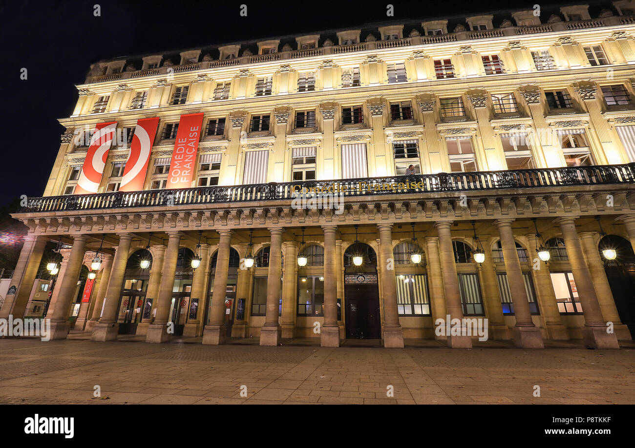The French Theater -Comedie Francaise, oldest still-active theater in the world, also know as House of Moliere and Theater of the Republic. Stock Photo