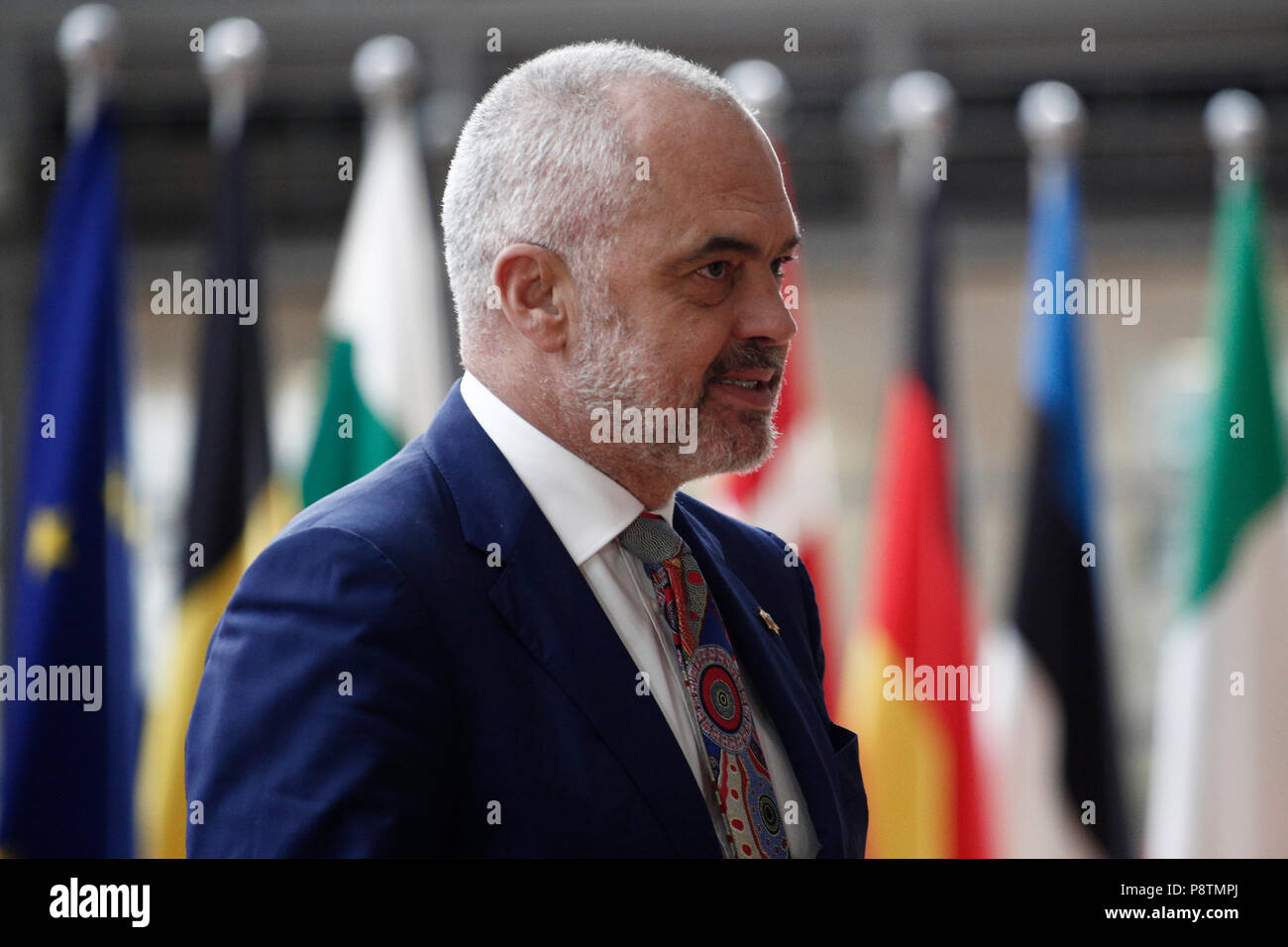 Brussels, Belgium. 13th July, 2018. Donald Tusk, the President of the European Council welcomes the Prime Minister of Albania Edi Rama at European Council headquarters. Alexandros Michailidis/Alamy Live News Stock Photo