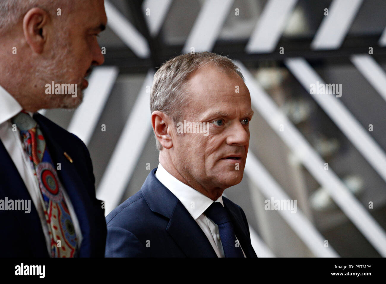 Brussels, Belgium. 13th July, 2018. Donald Tusk, the President of the European Council welcomes the Prime Minister of Albania Edi Rama at European Council headquarters. Alexandros Michailidis/Alamy Live News Stock Photo