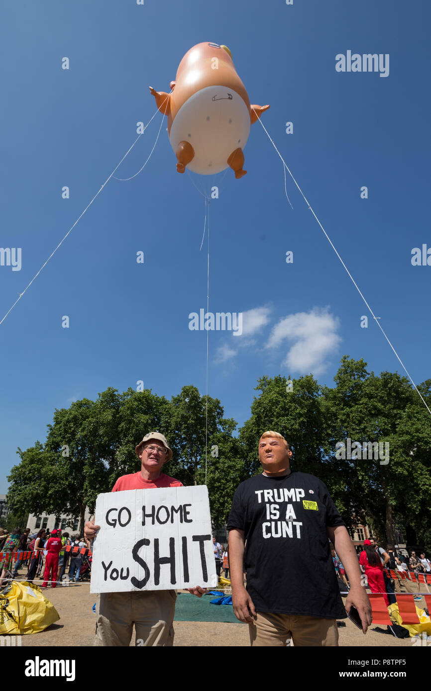 London, UK. 13th July, 2018. Anti-Trump demonstration draws thousands of protesters to the city on the day US president Donald Trump begins his UK visit. Credit: Guy Corbishley/Alamy Live News Stock Photo