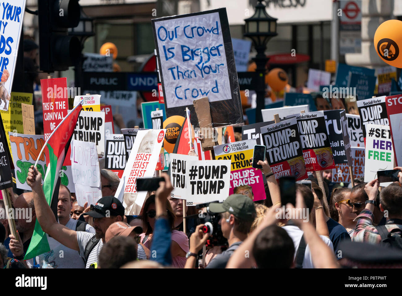LONDON - JULY 13: A protest march against the visit to the UK by US President, Donald Trump, passes through Central London on July 13, 2018,. Photo by David Levenson Credit: David Levenson/Alamy Live News Credit: David Levenson/Alamy Live News Stock Photo