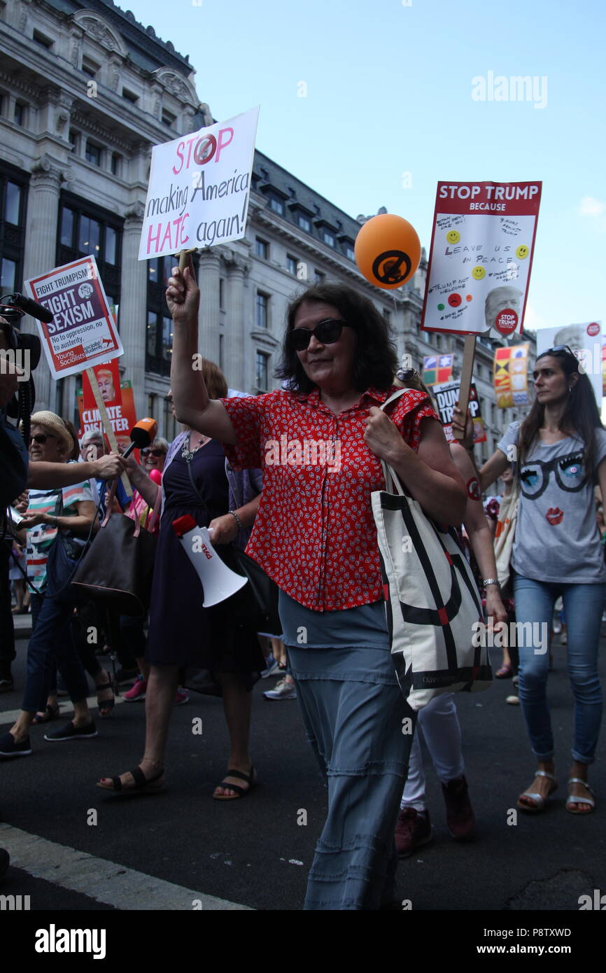 London, UK, 13th July 2018. Protesters march against US President Donald Trump, bringing the streets of London to a stand still. Roland Ravenhill Alamy Live News. Stock Photo