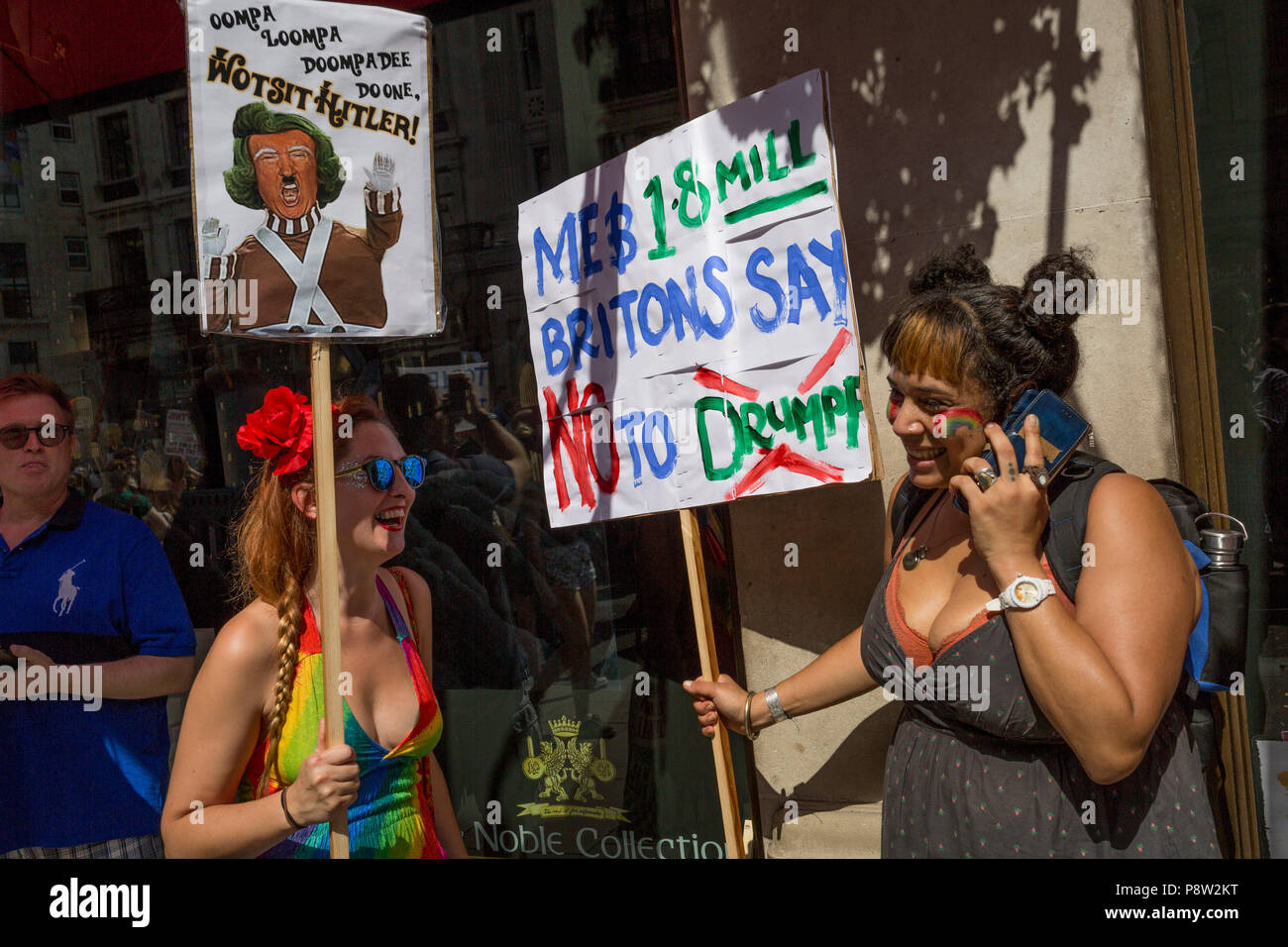 London, UK: Protesters against the visit of US President Donald Trump to the UK, march through central London, on 13th July 2018, in London, England. Photo by Richard Baker / Alamy Live News Stock Photo
