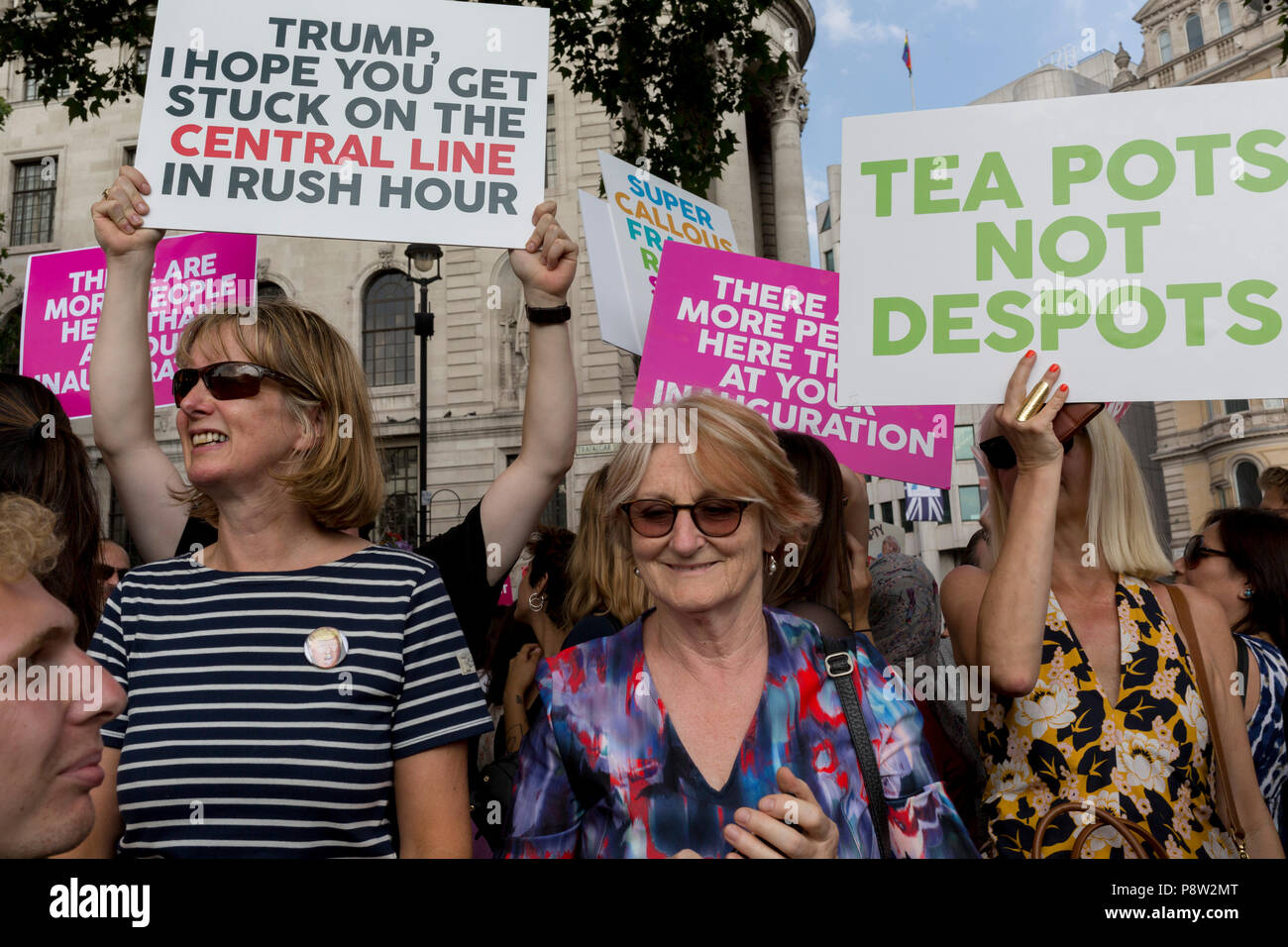 London, UK: Protesters against the visit of US President Donald Trump to the UK, gather in Trafalgar Square after marching through central London, on 13th July 2018, in London, England.  Photo by Richard Baker / Alamy Live News Stock Photo
