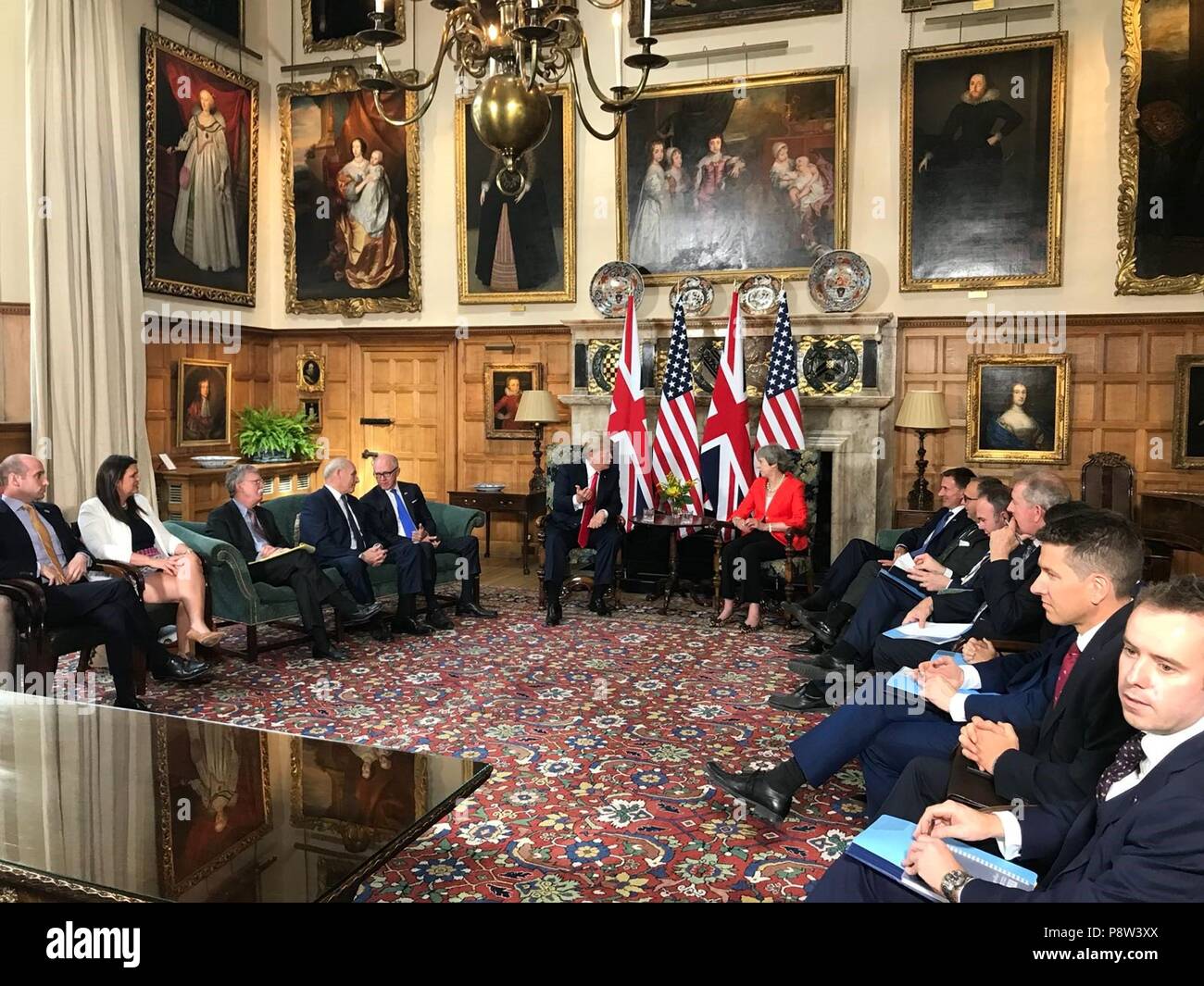 London, UK, 13 July 2018. U.S President Donald Trump and British Prime Minister Theresa May during bilateral talks at Chequers July 12, 2018 in Buckinghamshire, England. Chequers is the country residence of the Prime Minister. Credit: Planetpix/Alamy Live News Stock Photo