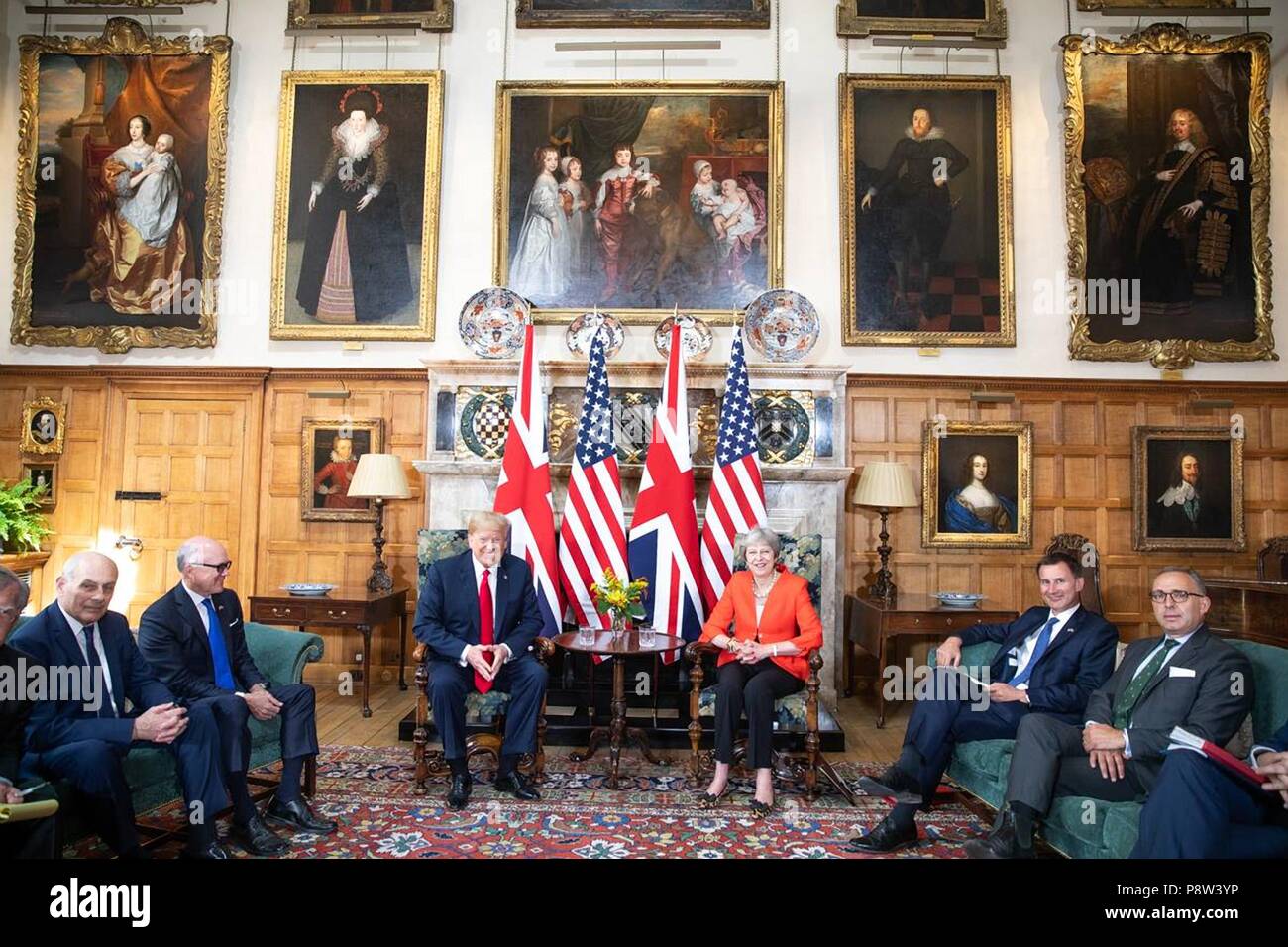 London, UK, 13 July 2018. U.S President Donald Trump and British Prime Minister Theresa May during bilateral talks at Chequers July 12, 2018 in Buckinghamshire, England. Chequers is the country residence of the Prime Minister. Credit: Planetpix/Alamy Live News Stock Photo