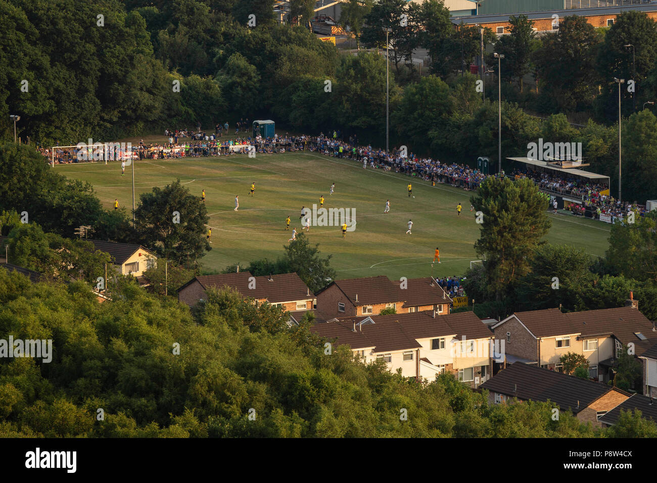 Taff's Well, Wales, UK. 13th July 2018. General overview during the pre-season friendly match between Taff's Well FC of Welsh League Division One and Cardiff City of the Premier League at the Rhiw'r Ddar stadium, Taff's Well, Wales, UK. Credit: Mark Hawkins/Alamy Live News Stock Photo