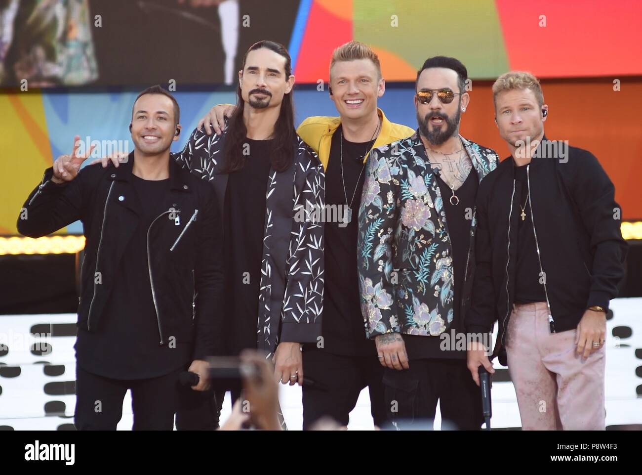 New York, NY, USA. 13th July, 2018. Howie D., Kevin Richardson, Nick Carter, A. J. McLean, Brian Littrell, Backstreet Boys on stage for Good Morning America (GMA) Summer Concert Series with The Backstreet Boys, Rumsey Playfield in Central Park, New York, NY July 13, 2018. Credit: Kristin Callahan/Everett Collection/Alamy Live News Stock Photo