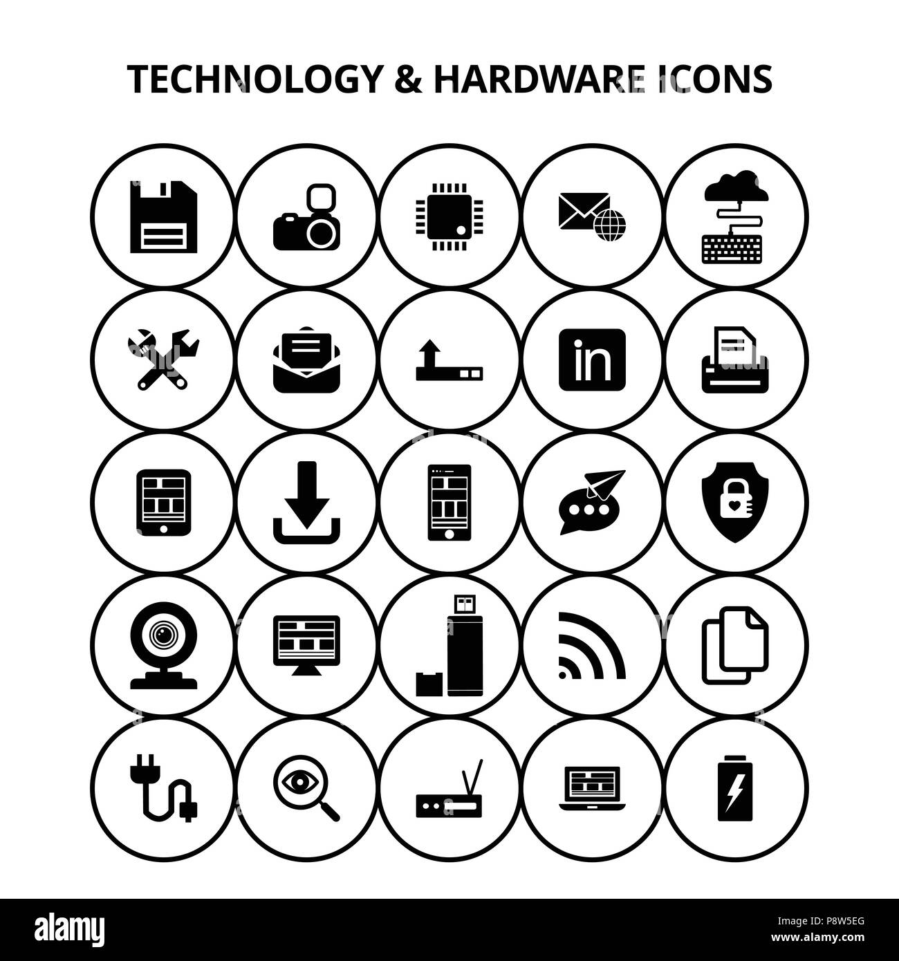 Technology and Hardware Icons. For web design and application interface, also useful for infographics. Vector illustration. Stock Vector