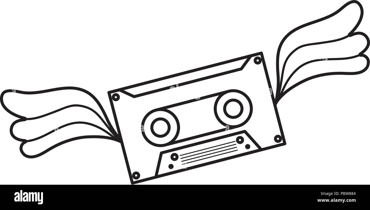 line cassette retro tape with wings style vector illustration Stock ...