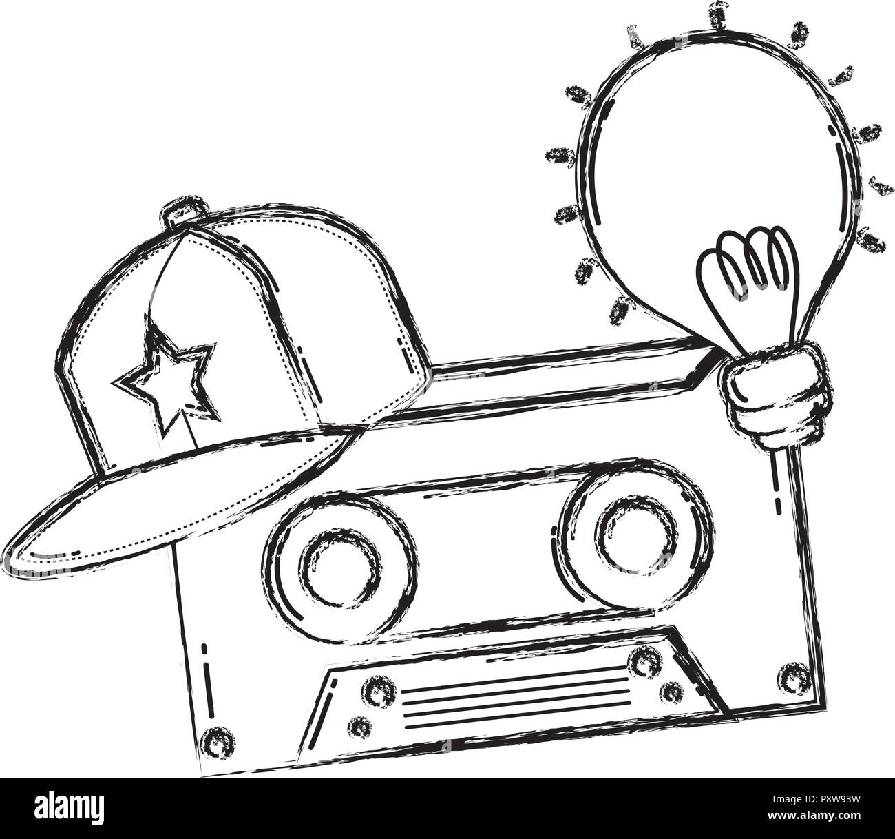 grunge retro cassette tape with cap and bulb vector illustration Stock ...