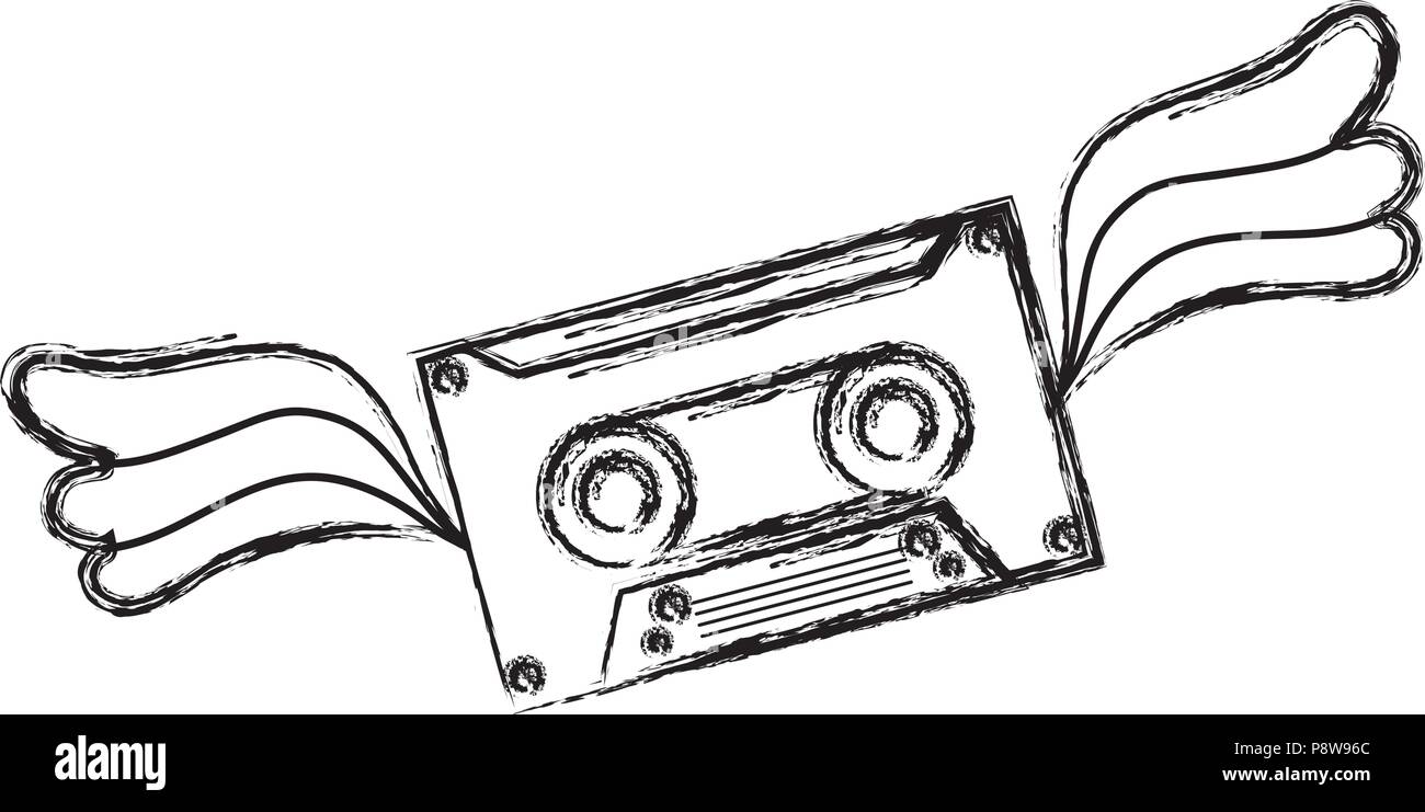 grunge cassette retro tape with wings style vector illustration Stock ...