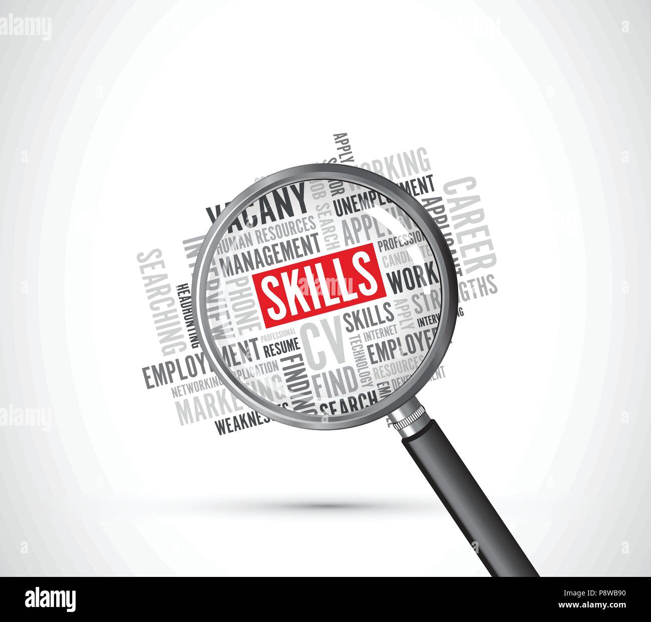 job skills word background magnifying glass Stock Vector Image & Art