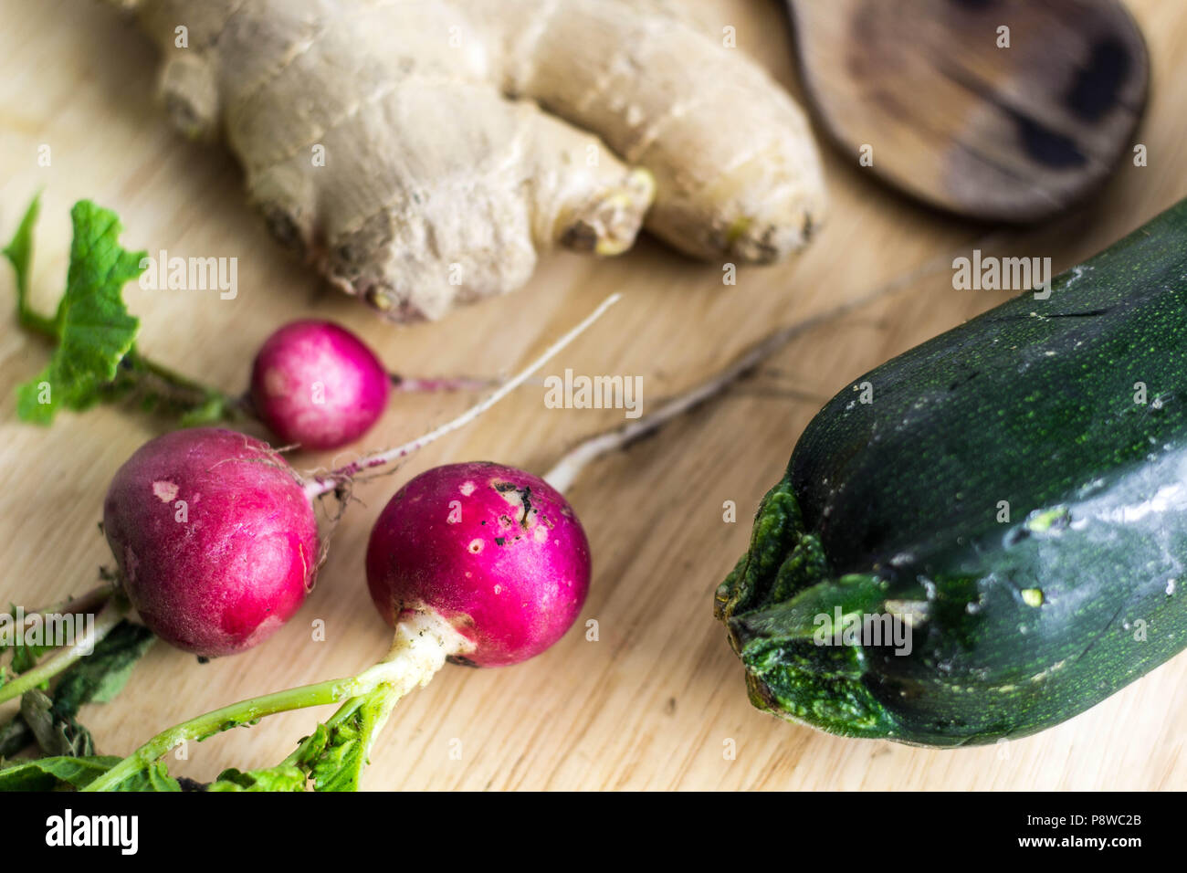 Ginger Zucchini Radish Healthy Ingredients Body Weight Loosing Weight Dinner Cooking Nutrition Vegetables Vegan Meal Natural Taste Fresh Soft Stock Photo