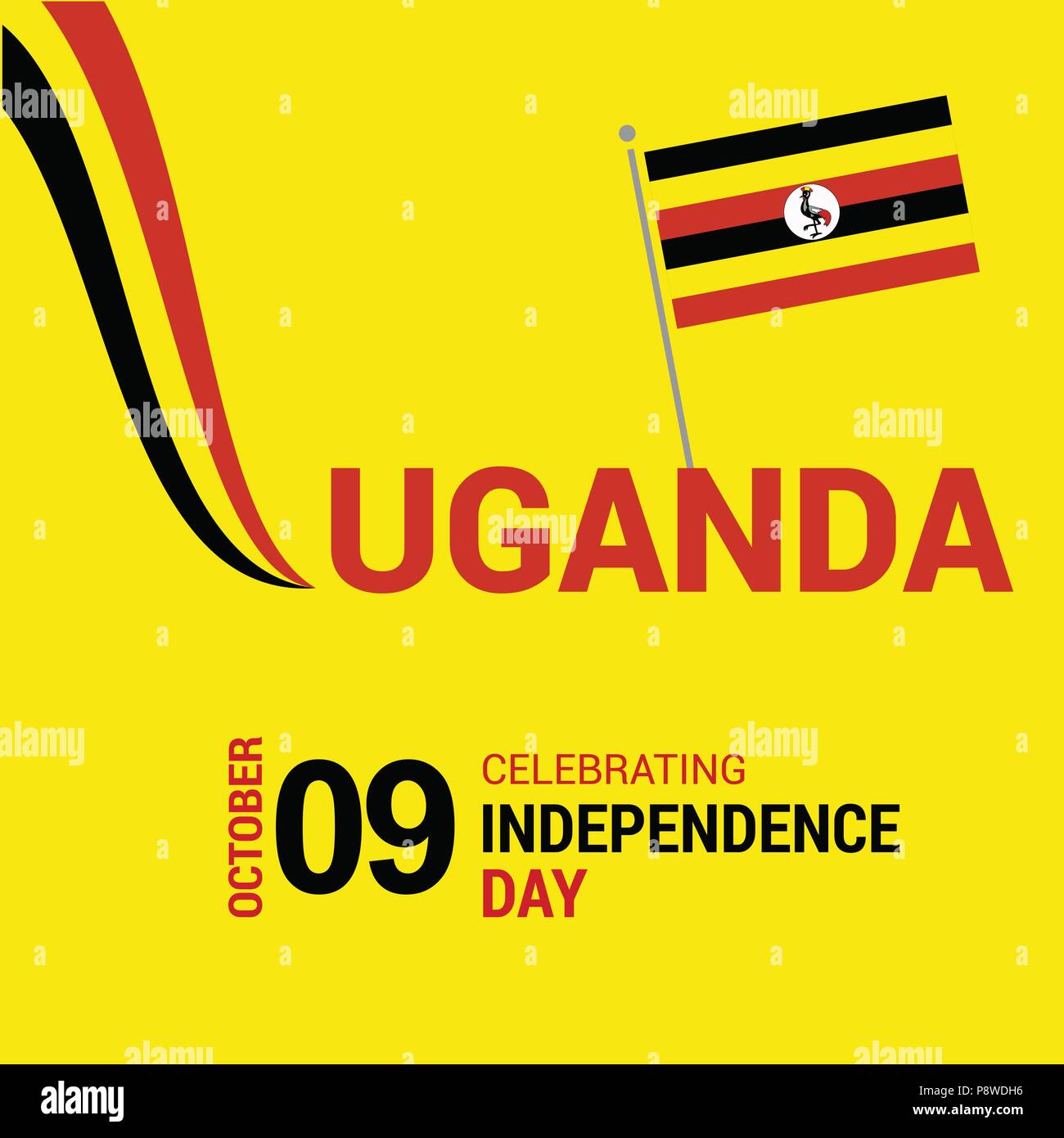 Vector 9th October Uganda Independence Day. Black red and yellow Uganda