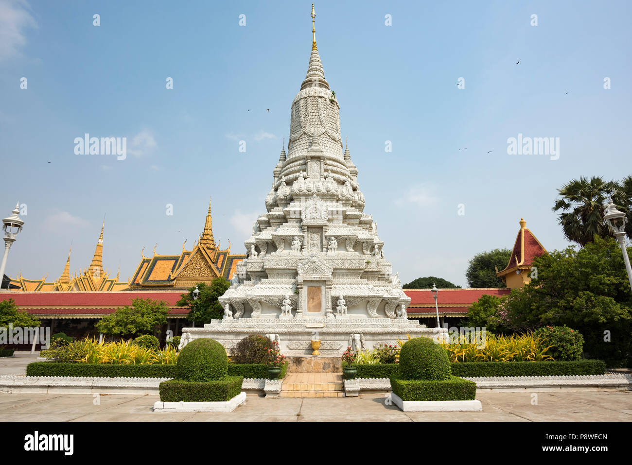 Details of a White Stupa in the Royal Palace in Phnom Penh, Cambodia Stock Photo