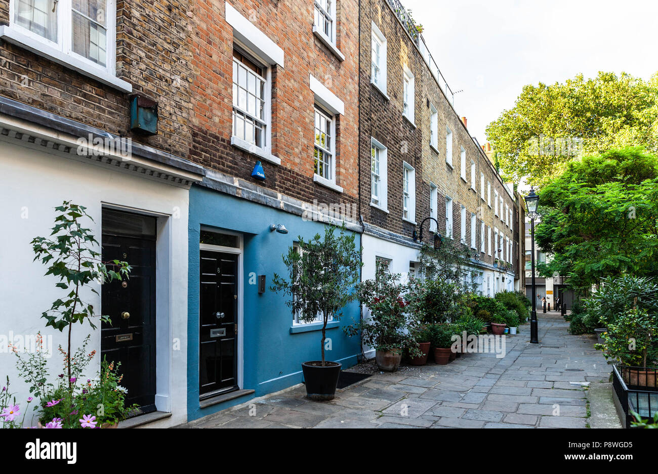 Terraced houses on Colville Place, Fitzrovia, London, W1T, England, UK