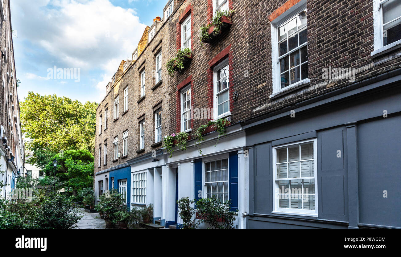 Terraced houses on Colville Place, Fitzrovia, London, W1T, England, UK