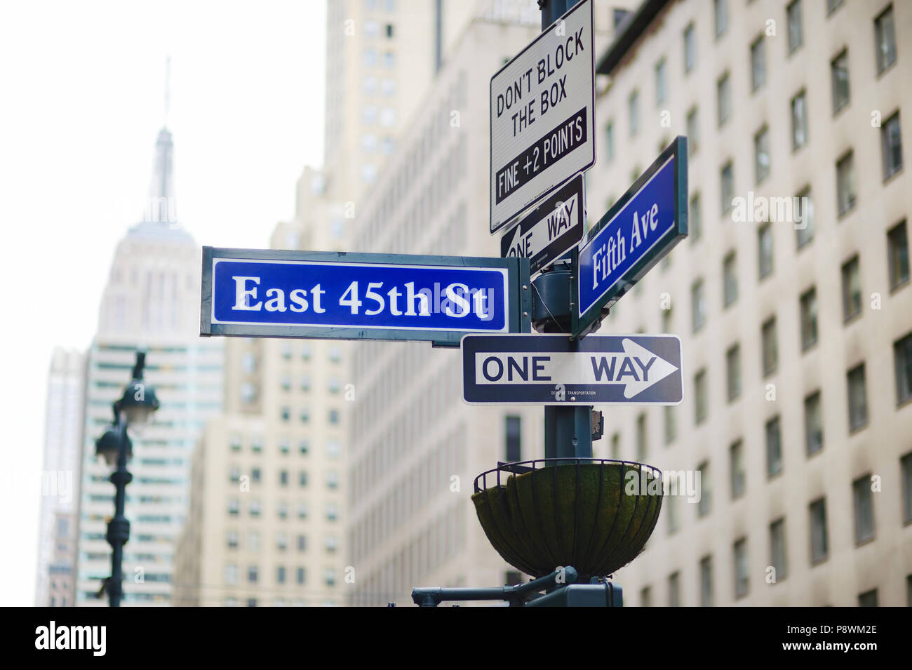 Intersection of East 45th street and 5th Ave in New York City Stock Photo